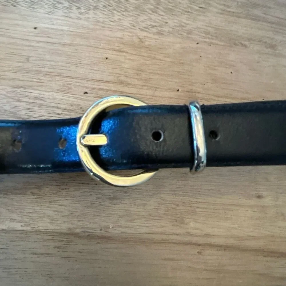 Donna Katz Leather belt black gold silver tone hardware m vintage
